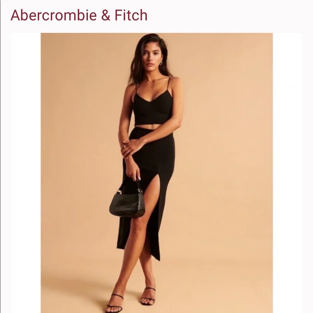 Abercrombie Elevated midi skirt in black.
